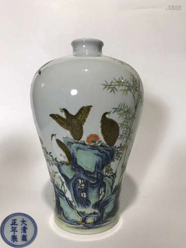 A YONGZHENG MARK FLOWER AND BIRD MEI VASE