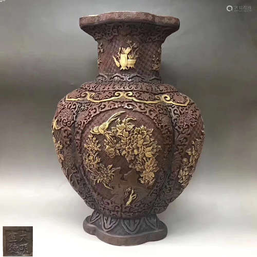 PURPLE BRONZE GLITED VASE WITH XUANDE MARK