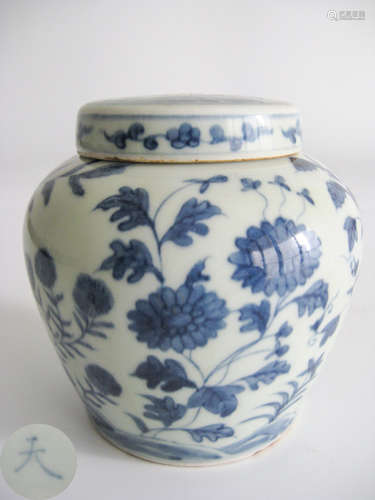 A BLUE AND WHITE JAR WITH TIAN MARK