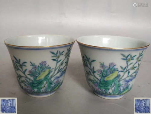 PAIR OF QIANLONG MARK DOUCAI CUPS