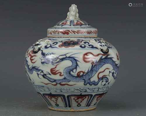 A BLUE AND WHITE UNDERGLAZE RED JAR