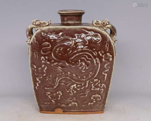 YUAN DYNASTY UNDERGLAZED RED FLAT VASE