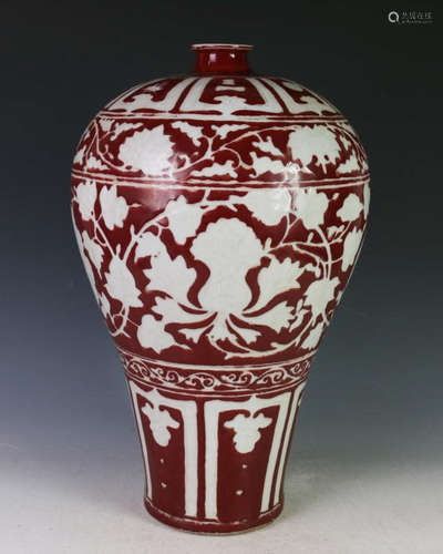 YUAN DYNASTY SACRIFICIAL-RED-GLAZED MEI VASE