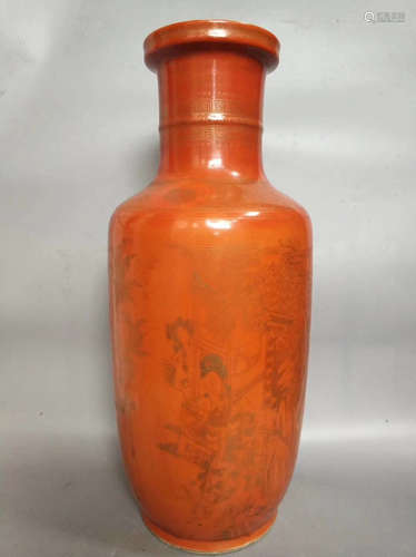 A IRON-RED CLOISONNE-IMITATION ROULEAU VASE