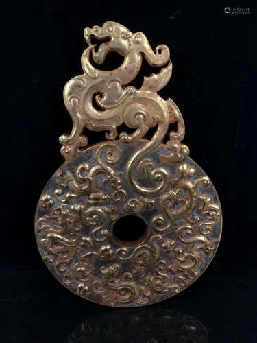 ANCIENT HETIAN JADE PENDANT WITH DRAGON DESIGN