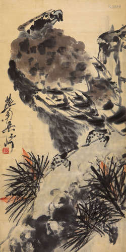 梁崎（1909-1996） 雄鹰 设色纸本 立轴