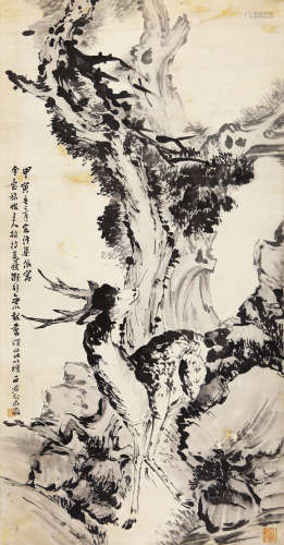 李石君（1867-1933） 1914年 作 松鹿图 水墨纸本 托片