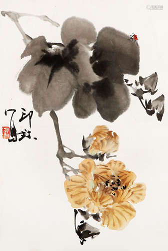 萧朗（1917-2010） 花枝俏 设色纸本 托片