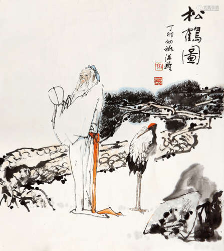 杜滋龄（b.1941） 1987年 作 松鹤图 设色纸本 托片