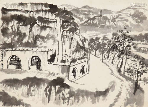 白雪石（1915-2011） 陕北风情 水墨纸本 镜片