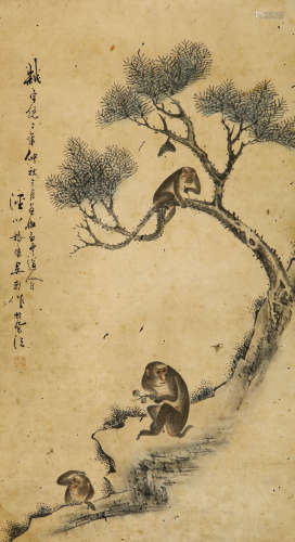 吴椿阜（民国） 猴戏图 设色纸本 立轴