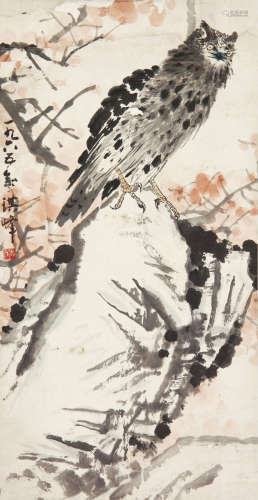 孙其峰（b.1920） 1965年 作 猫头鹰 设色纸本 立轴