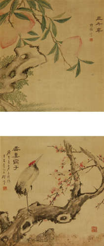 王颂馀（1910-2005） 鹤寿图 设色纸本 立轴