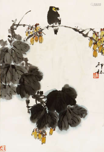萧朗（1917-2010） 独立枝头 设色纸本 立轴