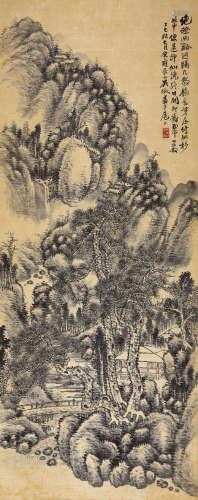 吴待秋（1878-1949） 1917年 作 幽谷仙境 水墨纸本 立轴