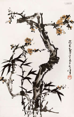 孙其峰（b.1920） 1989年 作 梅竹图 设色纸本 托片