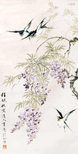 程砚秋（1904-1958） 花鸟 设色纸本 立轴
