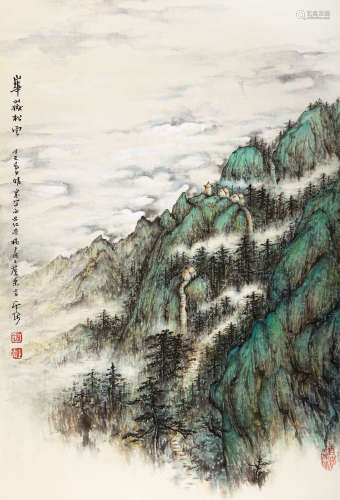 刘止庸（1910-1996） 1977年 作 华岳松云 设色纸本 立轴