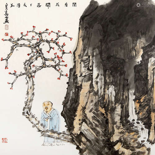 刘泉义（b.1964） 2007年 作 闲看花开落 设色纸本 镜框