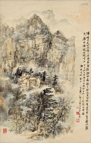 刘止庸（1910-1996） 1984年 作 仙峰寺 设色纸本 镜心