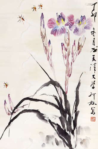 萧朗（1917-2010） 1987年 作 花卉 设色纸本 立轴