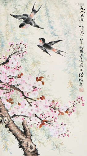 陆抑非(1908-1997) 桃花双燕