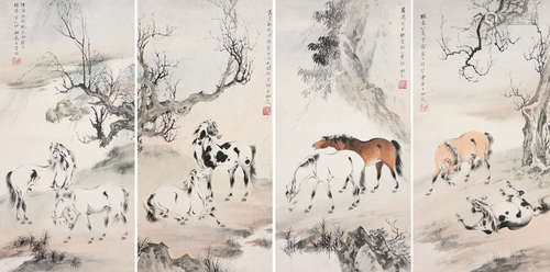 戈湘岚(1904-1964) 骏马四屏