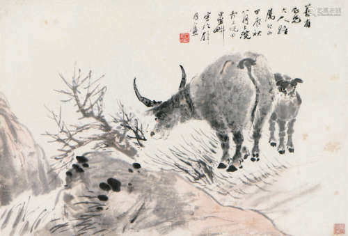 倪田(1855-1919) 双牛