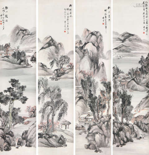 姚钟葆(1882-1927) 山水四屏