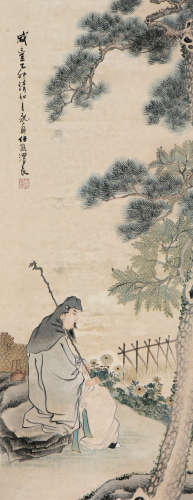 任熊(1823-1857) 赏菊图