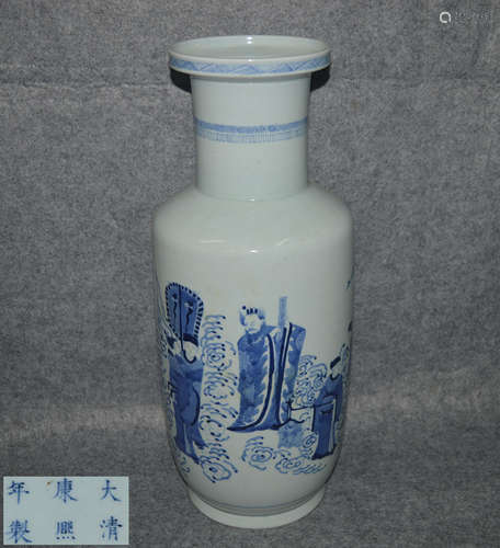 DAQING KANGXI NIANZHI MARK BLUE&WHITE ROULEAU VASE