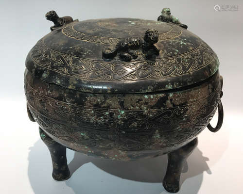 A BRONZE TRIPOD CENSER