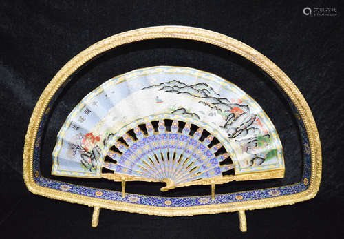 A BRONZE CLOISONNE ENAMEL SCREEN WITH QIANLONG MARK