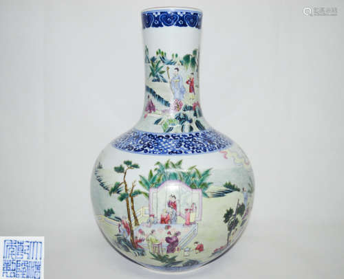 A FAMILLE-ROSE TIANQIU VASE WITH QIANLONG MARK