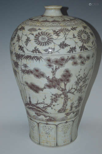 UNDERGLAZED RED FLORAL PATTERN MEI VASE