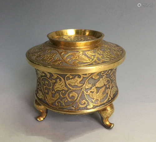 GILT SILVER TRIPOD DISH