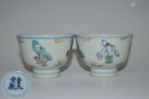 PAIR QINGYUTANG MARK DOUCAI CUPS