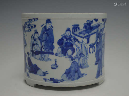 BLUE&WHITE LANDSCAPE PATTERN BRUSH HOLDER