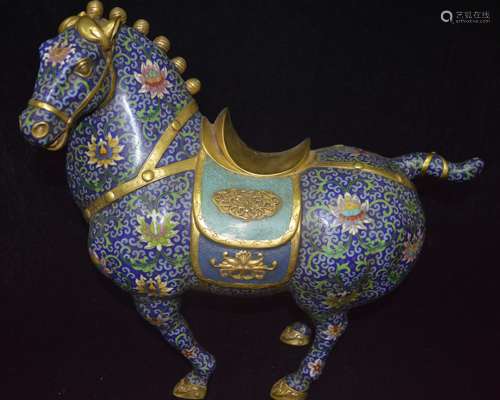 QIANLONG NIANZHI MARK CLOISONNE HORSE FIGURE