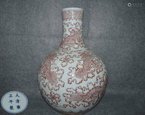 DAQING YONGZHENG NIANZHI MARK UNDERGLAZE-RED VASE