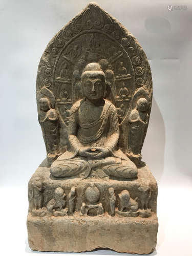A STONE FIGURE OF BUDDHA