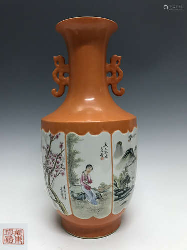 A DOUBLE-EAR VASE WITH ZHENDONGZHENCANG MARK