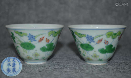 PAIR DAQING YONGZHENG NIANZHI MARK DOUCAI CUPS