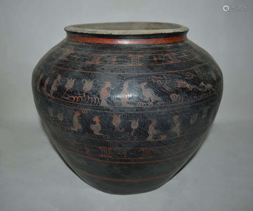 BLACK GOUND COLOR DECORATED JAR