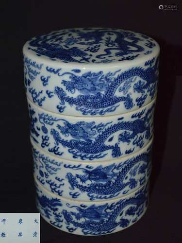 DAQING KANGXI NIANZHI MARK BLUE&WHITE FOOD BOX