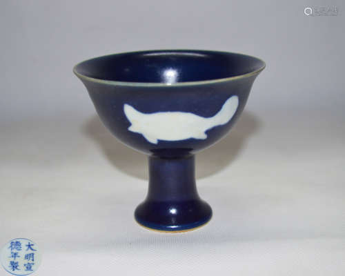 DAMING XUANDE NIANZHI MARK BLUE GLAZE STEM DISH