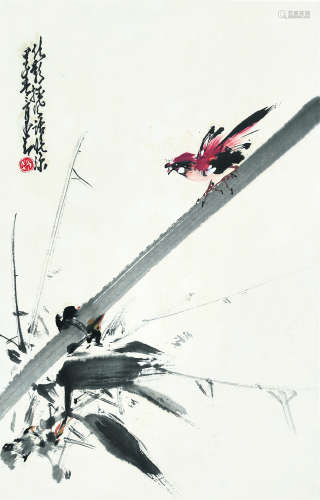 赵少昂（1905～1998）（款） 1984年作 竹鸟图 立轴 设色纸本