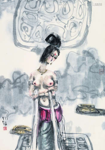 傅小石（b.1932） 裸女 立轴 设色纸本