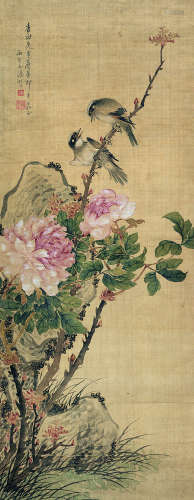 汤贻汾（1778～1853）（款） 花鸟 镜片 设色绢本