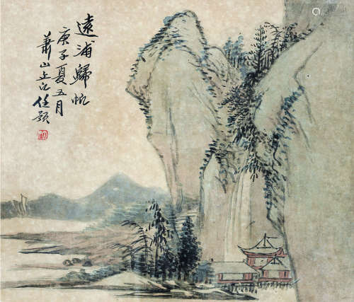 任预（1859～1901） 1900年作 远浦归帆 镜框 设色纸本